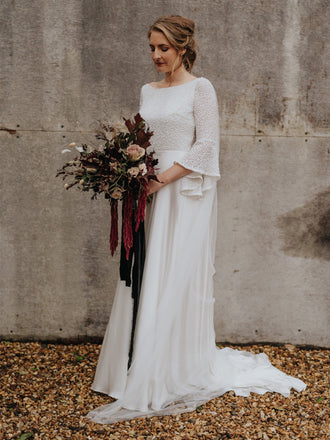 Sexy Scoop Neck Floor-length Half Sleeve Long Wedding Dresses Online,SFWD0036