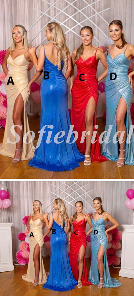 Sexy Spaghetti Straps V-Neck Sleeveless Side slit Mermaid Long Prom Dresses,PD0788