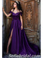 Elegant Purple Satin Off Shoulder V-Neck A-Line With Side Slit Long Prom Dresses,SFPD0315