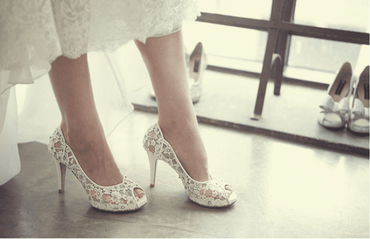 Lace Pearls Women Wedding Bridal Shoes With Pointed Toes, S019