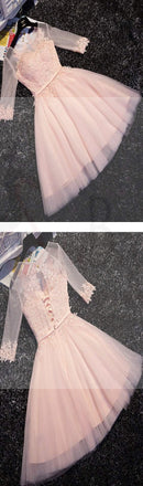 Pink lace A-line with half sleeve lovely elegant party gown homecoming prom dress,BD00174