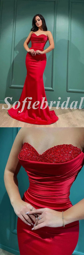 Sexy Sequin And Satin Sweetheart Sleeveless Mermaid Long Prom Dresses,PD0806