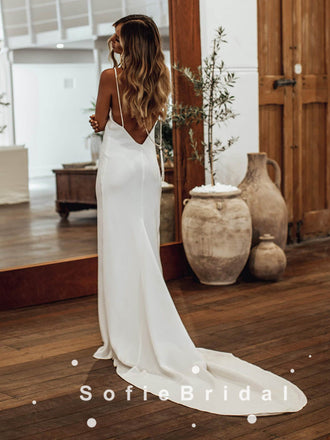 Mermaid Spaghetti Straps Simple Cheap Floor Length Wedding Dresses Online,SFWD0015