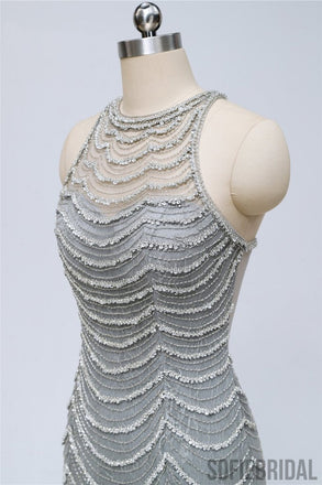 Long Mermaid Gray Beaded Sexy Luxury Prom Dresses, PD0920