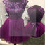 Short purple cap sleeve sparkly open back cocktail charming homecoming prom dresses BD00181