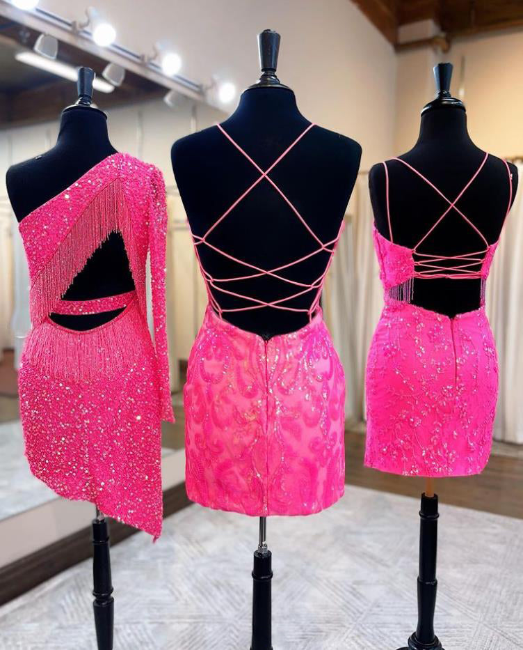 Mismatched Sequin Pink Prom Dress / Short Homecoming Dresses,HD0202