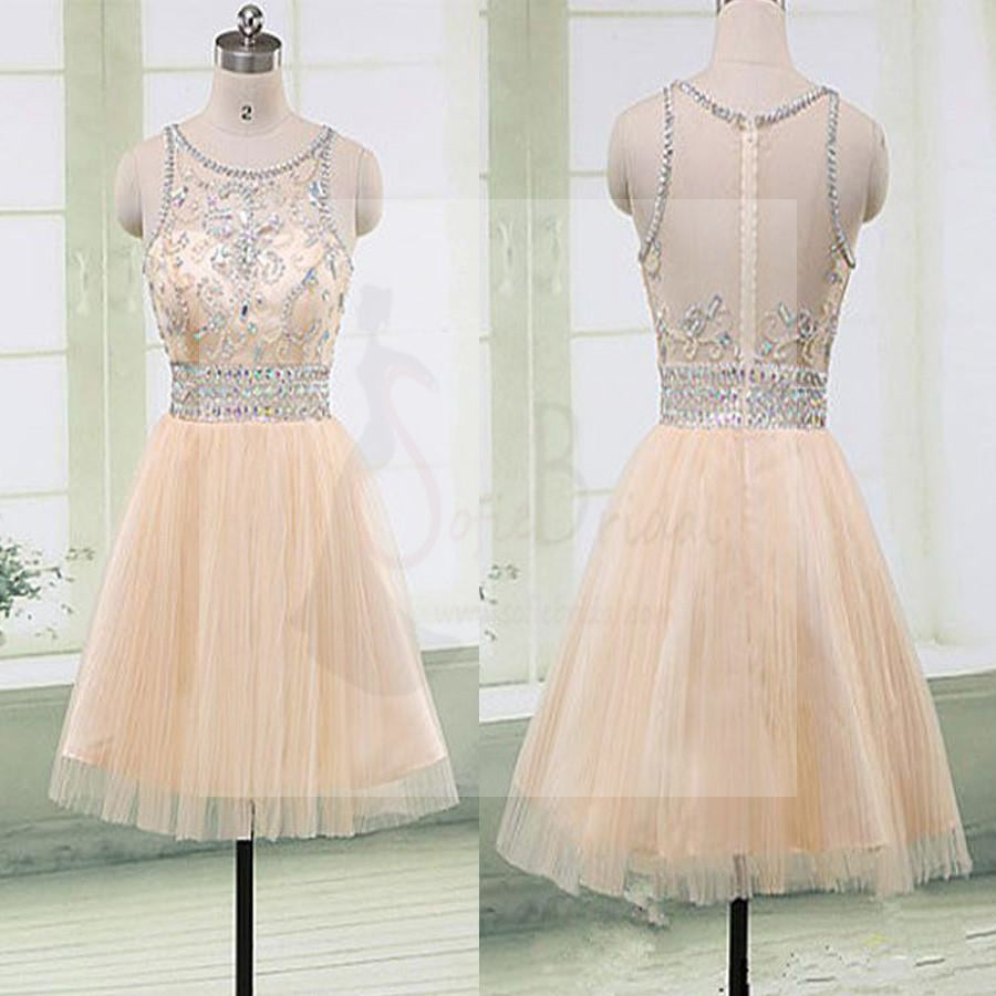 Beige Gorgeous beaded elegant fashion cute homecoming prom gown dresses, SF0051