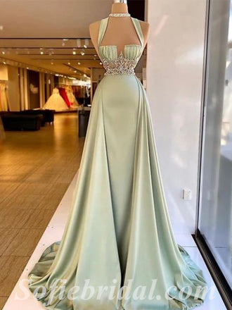 Gorgeous Satin Spaghetti Sptraps Sleeveless Mermiad Long Prom Dresses With Rhinestone And Beading,SFPD0509