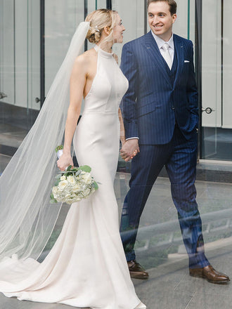 Mermaid Halter Open Back Floor-length Long Wedding Dresses Online,SFWD0038