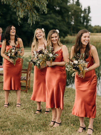 Simple Spaghetti Straps Knee-length Long Bridesmaid Dresses Online,SFWG00382