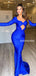 Light Royal Blue Mermaid Jersey Long Sleeve Simple Long Prom Dresses,SFPD0140