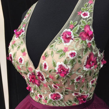 Sexy Open Back V neck Hot Pink Lace Cheap Homecoming Dresses 2018, CM452