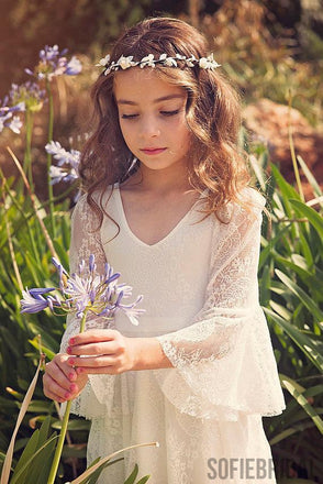 Boho Long Sleeve A-line Lace Flower Girl Dresses, Lovely Little Girl Dresses, FG063