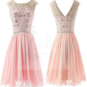 Blush Pink Beaded Chiffon Cute Graduation Dresses, Homecoming prom dresses, SF0039