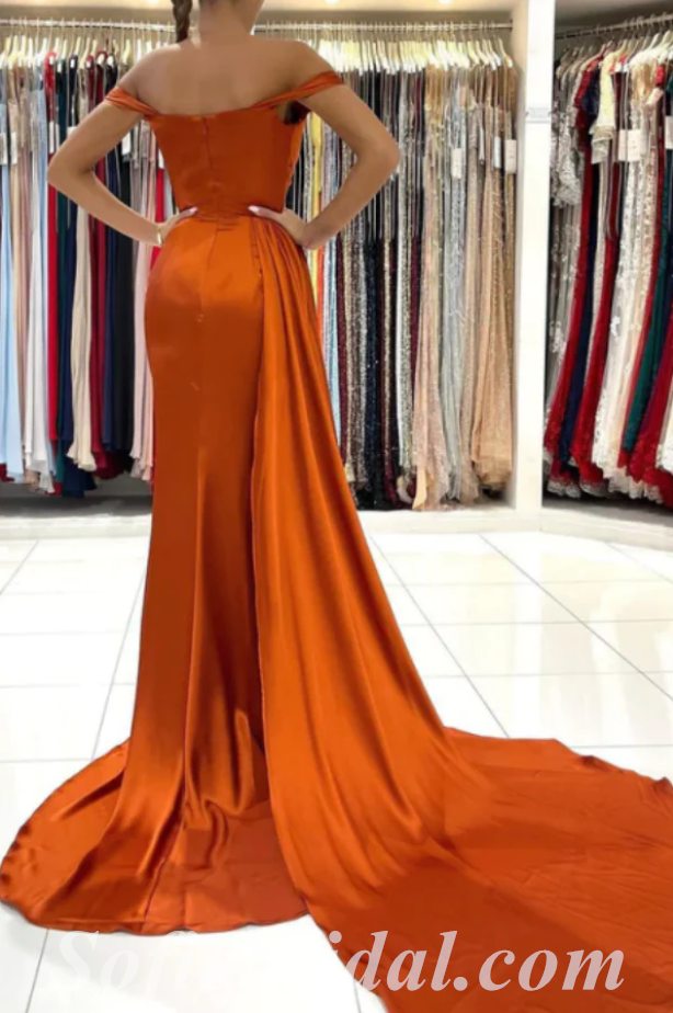 Mermaid Burnt Orange Crepe Slit Prom Dress