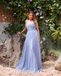 Elegant Blue Special Tulle Spaghetti Straps V-Neck Sleeveless A-Line Long Prom Dresses,SFPD0531