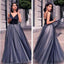 Gorgeous V-neck Black Satin Top Long A-line Tulle Prom Dresses, PD0217