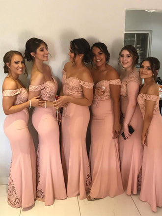 Simple Mermaid Off-shoulder Floor-length Cheap Bridesmaid Dresses,SFWG00366