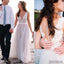Newest Design V-neck lace tulle Long A-line Beach Wedding Dresses, WD0117