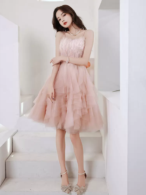 Elegant Charming Feather Tulle Appliqued Short Homecoming Dresses, HD0 – SofieBridal Elegant Charming Feather Tulle Appliqued Short Homecoming Dresses, HD0 – SofieBridal