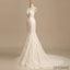 Scoop Neck See Through Gorgeous Mermaid Lace Wedding Dresses, WD0161