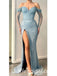 Sexy Long Sleeves Off Shoulder V-Neck Side Slit Mermaid Long Prom Dresses,SFPD0225