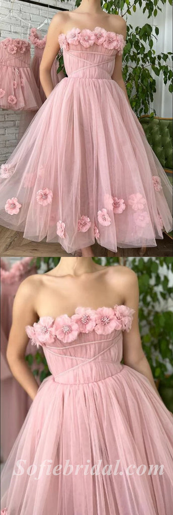 Elegant Pink Tulle Sweetheart Sleeveless A-Line Short Prom Dresses With Applique,SFPD0540