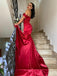 Lovely Off-shoulder Mermaid Side Slit Red Cheap Prom Dresses, PD0637