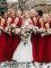 A-Line Halter Red Chiffon Long Bridesmaid Dresses With Lace,BD2025