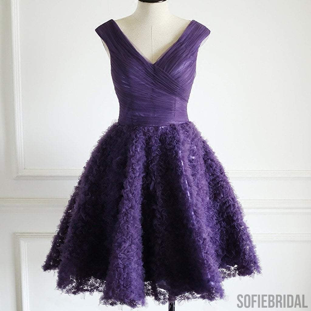 Purple V-neck Tulle Homecoming Dresses, Special Design For 2017 Homecoming, SF0089