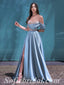 Elegant Satin Off Shoulder V-Neck Sleeveless Side Slit A-Line Long Prom Dresses,SFPD0580