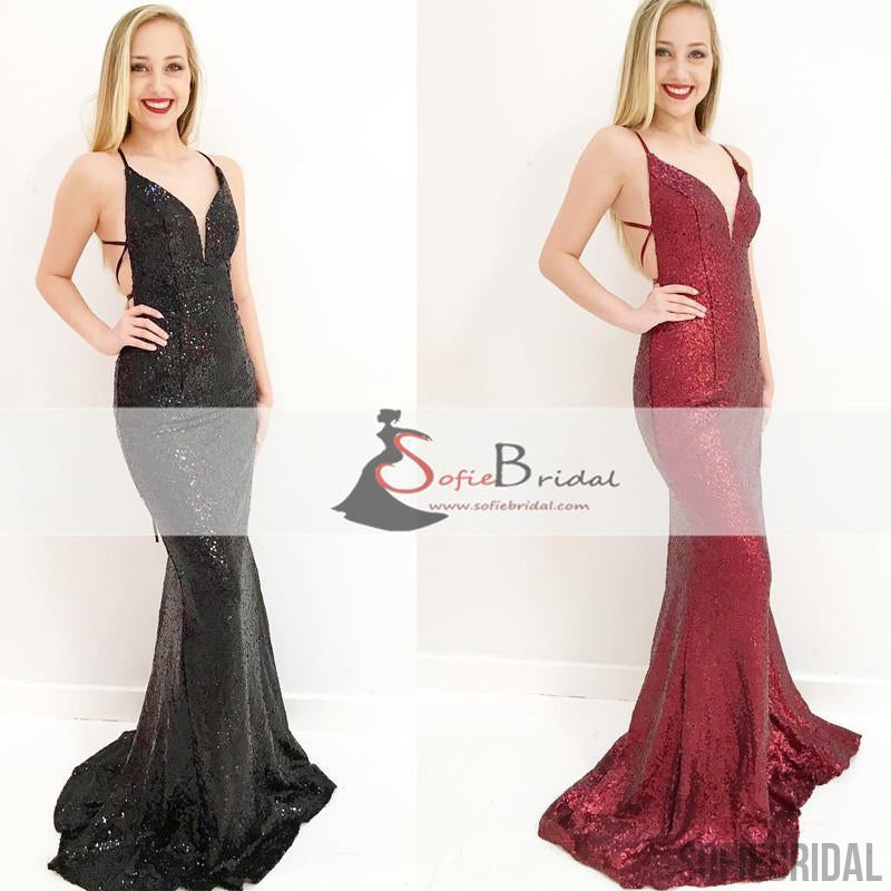Simple Design Sequin Mermaid Lace Up Prom Dresses, Affordable Prom Dresses, PD0435