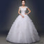 Charming Scoop Neck White Lace Beaded Ball Gown Wedding Dresses, WD0181