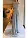 Sexy Sequin Spaghetti Straps Sleeveless Mermaid Long Prom Dresses With Split,SFPD0272