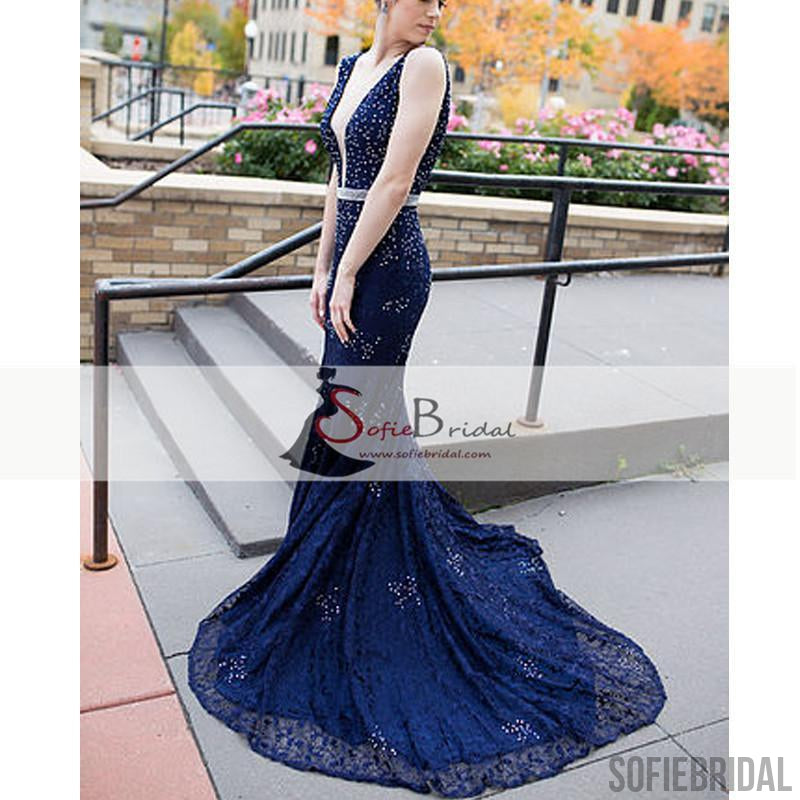 Gorgeous V-neck Lace Beaded Mermaid Prom Dresses, Newest Arrival Prom Dresses, PD0374