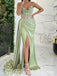 Gorgeous Satin Sweetheart V-Neck Sleeveless Side Slit Mermaid Long Prom Dresses,SFPD0561