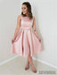 A-line Cap-sleeves Simple Pink Satin Long Homecoming Dress, HD0158