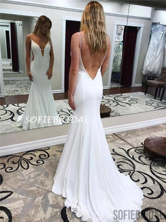 Mermaid Spaghetti Straps V-neck Backless Sexy Prom Dresses, PD1012