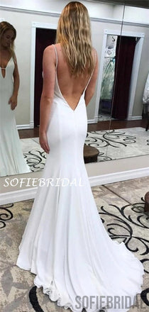 Mermaid Spaghetti Straps V-neck Backless Sexy Prom Dresses, PD1012
