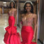 Sexy Spaghetti Red Satin Rhinestone Mermaid Prom Dresses, Formal Evening Dresses, PD0216