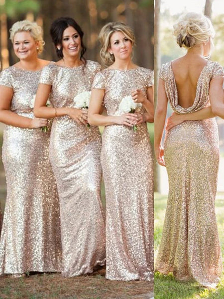 Best Sale Cap Sleeve Gold Sequin Bridesmaid Dress Mermaid Bridesmaid SofieBridal