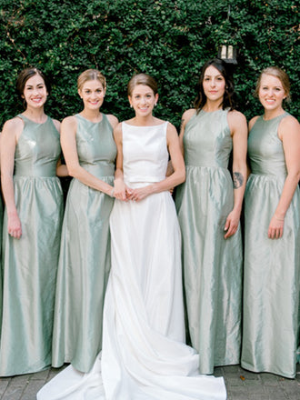 Simple Scoop Neck Satin Cheap Bridesmaid Dresses,SFWG0031