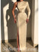Sexy Satin One Shoulder Long Sleeve Side Slit Mermaid Long Prom Dresses,SFPD0567