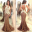 New Arrival sexy Brown Mermaid Open Back Lace Long Prom Dresses, PD0282