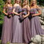 Off Shoulder Long A-line Tulle Bridesmaid Dresses, Wedding Guest Dresses, PD0296