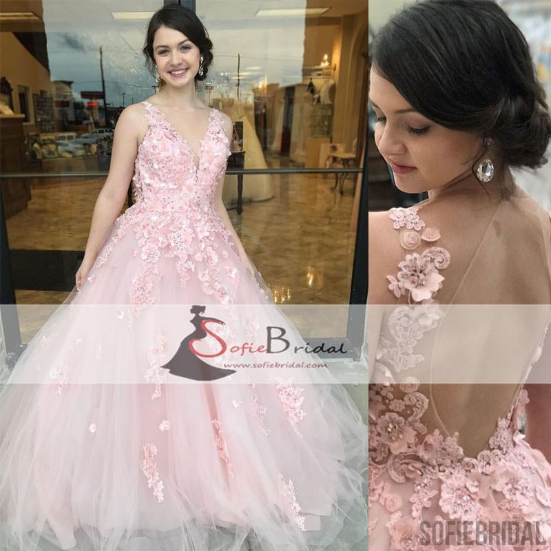 Blush Pink Tulle Appliques A-line Prom Dresses, Newest Arrival Prom Dress, Prom Dresses, PD0441