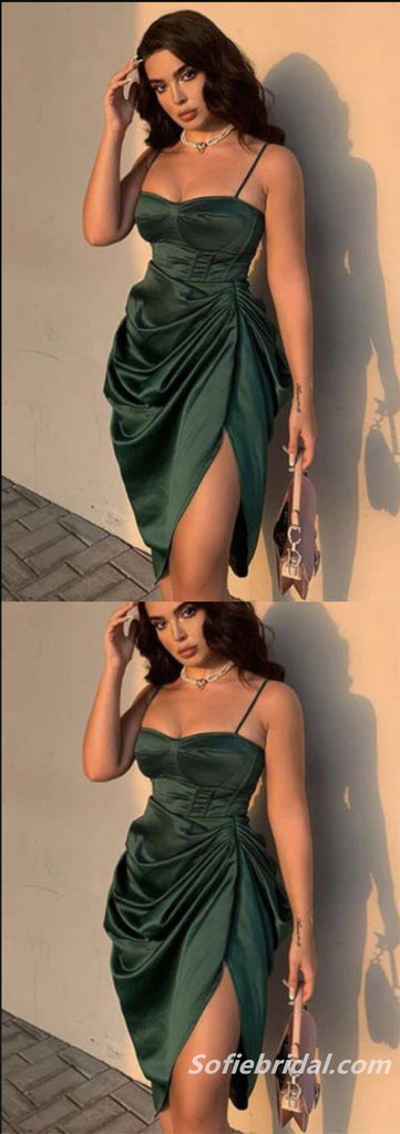 Sexy Dark Green Spaghetti Straps Sheath Short Prom Dresses, Homecoming Dresses,SFPD0215