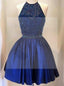 Halter backless Royal Blue Beaded homecoming prom dresses, CM0026