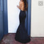 Black Sexy V-neck Lace Mermaid Prom Dresses, Cheap Long Prom Dresses, PD0319