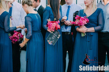 Mismatched Long Sleeves A-line Wedding Guest Dresses, Long Bridesmaid Dresses, PD0363